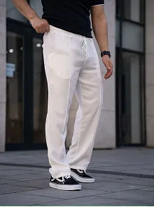 Erkek Keten Cepli Çıma Dikişli Jogger Buggy Pantalon Rahat Kalıp - Beyaz