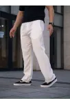 Erkek Keten Cepli Çıma Dikişli Jogger Buggy Pantalon Rahat Kalıp - Beyaz