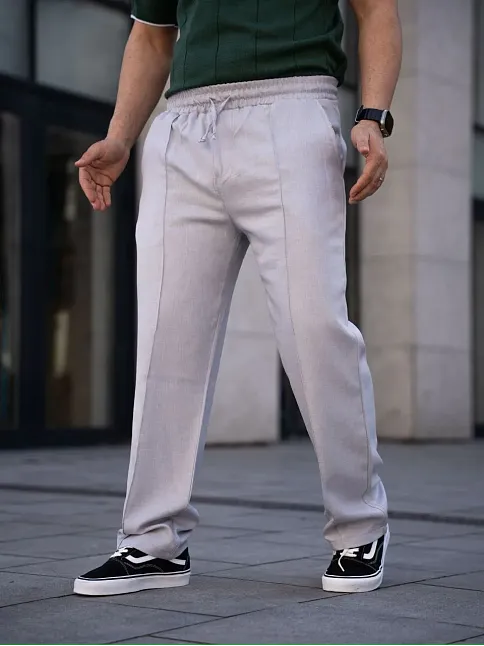 Erkek Keten Cepli Çıma Dikişli Jogger Buggy Pantalon Rahat Kalıp - Gri