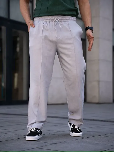 Erkek Keten Cepli Çıma Dikişli Jogger Buggy Pantalon Rahat Kalıp - Gri