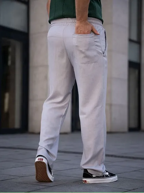 Erkek Keten Cepli Çıma Dikişli Jogger Buggy Pantalon Rahat Kalıp - Gri