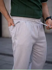 Erkek Keten Cepli Çıma Dikişli Jogger Buggy Pantalon Rahat Kalıp - Gri