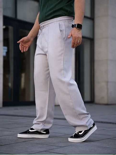 Erkek Keten Cepli Çıma Dikişli Jogger Buggy Pantalon Rahat Kalıp - Gri