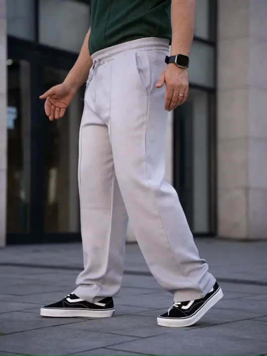 Erkek Keten Cepli Çıma Dikişli Jogger Buggy Pantalon Rahat Kalıp - Gri