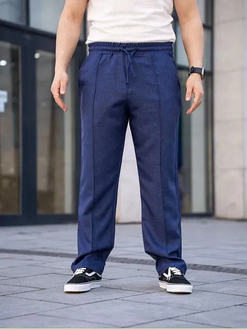 Erkek Keten Cepli Çıma Dikişli Jogger Buggy Pantalon Rahat Kalıp - Lacivert