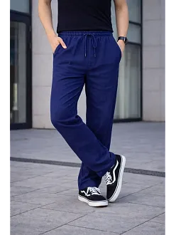 Erkek Keten Cepli Çıma Dikişli Jogger Buggy Pantalon Rahat Kalıp - Lacivert