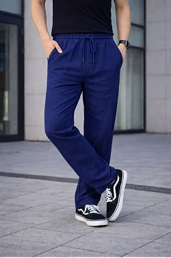 Erkek Keten Cepli Çıma Dikişli Jogger Buggy Pantalon Rahat Kalıp - Lacivert