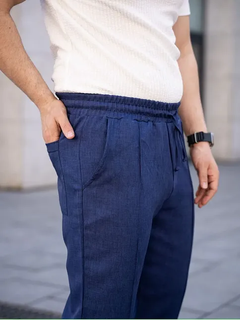 Erkek Keten Cepli Çıma Dikişli Jogger Buggy Pantalon Rahat Kalıp - Lacivert