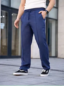 Erkek Keten Cepli Çıma Dikişli Jogger Buggy Pantalon Rahat Kalıp - Lacivert