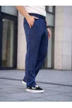 Erkek Keten Cepli Çıma Dikişli Jogger Buggy Pantalon Rahat Kalıp - Lacivert