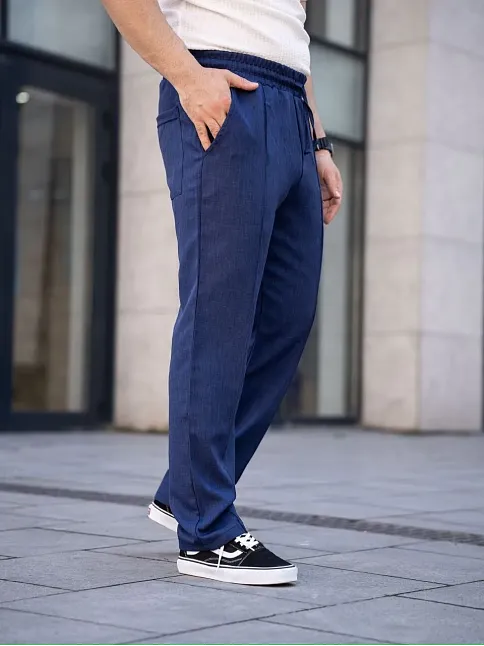 Erkek Keten Cepli Çıma Dikişli Jogger Buggy Pantalon Rahat Kalıp - Lacivert