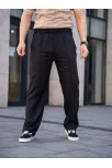 Erkek Keten Cepli Çıma Dikişli Jogger Buggy Pantalon Rahat Kalıp - Siyah