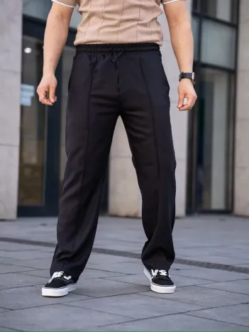 Erkek Keten Cepli Çıma Dikişli Jogger Buggy Pantalon Rahat Kalıp - Siyah