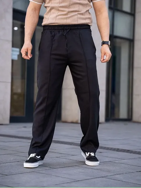 Erkek Keten Cepli Çıma Dikişli Jogger Buggy Pantalon Rahat Kalıp - Siyah