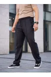 Erkek Keten Cepli Çıma Dikişli Jogger Buggy Pantalon Rahat Kalıp - Siyah