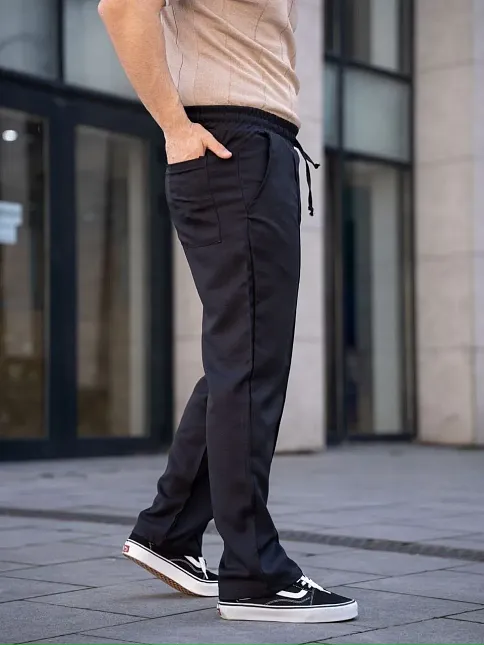 Erkek Keten Cepli Çıma Dikişli Jogger Buggy Pantalon Rahat Kalıp - Siyah