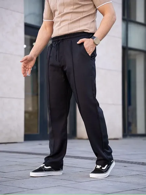 Erkek Keten Cepli Çıma Dikişli Jogger Buggy Pantalon Rahat Kalıp - Siyah