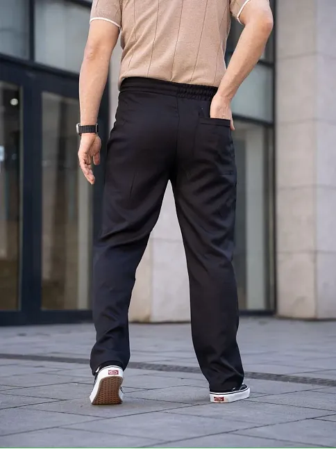 Erkek Keten Cepli Çıma Dikişli Jogger Buggy Pantalon Rahat Kalıp - Siyah