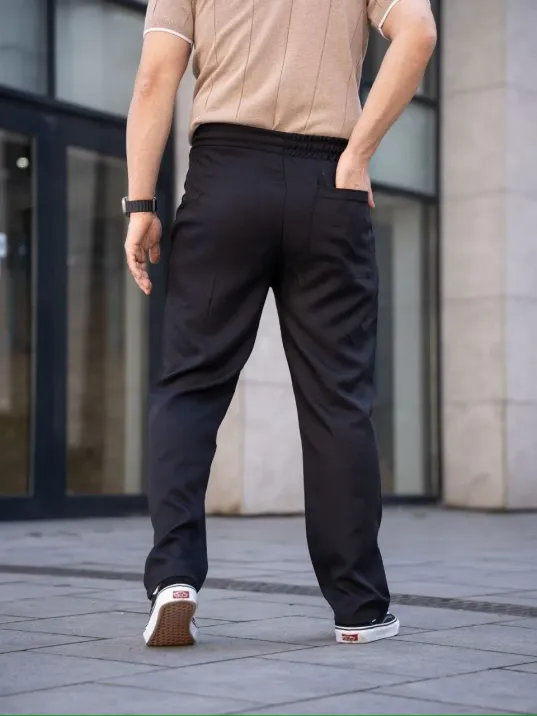 Erkek Keten Cepli Çıma Dikişli Jogger Buggy Pantalon Rahat Kalıp - Siyah