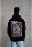 Erkek 3 İplik Pamuklu Kapüşonlu Baskılı Cepli Oversize Sweatshirt Hoodie - Siyah