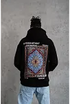 Erkek 3 İplik Pamuklu Kapüşonlu Baskılı Cepli Oversize Sweatshirt Hoodie - Siyah