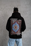 Erkek 3 İplik Pamuklu Kapüşonlu Baskılı Cepli Oversize Sweatshirt Hoodie - Siyah