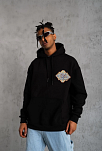 Erkek 3 İplik Pamuklu Kapüşonlu Baskılı Cepli Oversize Sweatshirt Hoodie - Siyah