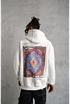 Erkek 3 İplik Pamuklu Kapüşonlu Baskılı Cepli Oversize Sweatshirt Hoodie - Beyaz