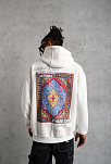 Erkek 3 İplik Pamuklu Kapüşonlu Baskılı Cepli Oversize Sweatshirt Hoodie - Beyaz