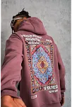 Erkek 3 İplik Pamuklu Kapüşonlu Baskılı Cepli Sweatshirt Hoodie - Gül Kurusu