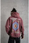 Erkek 3 İplik Pamuklu Kapüşonlu Baskılı Cepli Sweatshirt Hoodie - Gül Kurusu