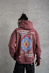 Erkek 3 İplik Pamuklu Kapüşonlu Baskılı Cepli Sweatshirt Hoodie - Gül Kurusu