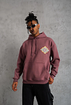 Erkek 3 İplik Pamuklu Kapüşonlu Baskılı Cepli Sweatshirt Hoodie - Gül Kurusu