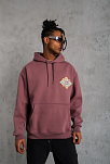 Erkek 3 İplik Pamuklu Kapüşonlu Baskılı Cepli Sweatshirt Hoodie - Gül Kurusu