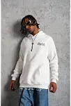 Erkek 3 İplik Pamuklu Kapüşonlu Baskılı Cepli Oversize Sweatshirt Hoodie - Beyaz