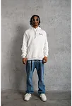 Erkek 3 İplik Pamuklu Kapüşonlu Baskılı Cepli Oversize Sweatshirt Hoodie - Beyaz