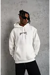 Erkek 3 İplik Pamuklu Baskılı Kapüşonlu Cepli Sweatshirt Hoodie - Beyaz