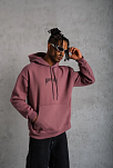 Erkek 3 İplik Pamuklu Baskılı Kapüşonlu Cepli Sweatshirt Hoodie - Gül Kurusu
