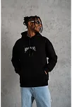 Erkek 3 İplik Pamuklu Baskılı Kapüşonlu Cepli Sweatshirt Hoodie - Siyah