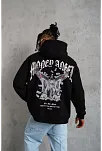 Erkek 3 İplik Pamuklu Baskılı Kapüşonlu Cepli Sweatshirt Hoodie - Siyah
