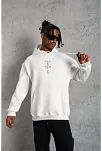 Erkek Kordonlu Arka Maske Kordon Saçlı Kapüşonlu Sweatshirt Hoodie - Beyaz