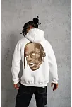 Erkek Kordonlu Arka Maske Kordon Saçlı Kapüşonlu Sweatshirt Hoodie - Beyaz