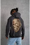 Erkek Kordonlu Arka Maske Kordon Saçlı 3 İplik Pamuklu Kapüşonlu Sweatshirt - Füme