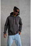Erkek Kordonlu Arka Maske Kordon Saçlı 3 İplik Pamuklu Kapüşonlu Sweatshirt - Füme