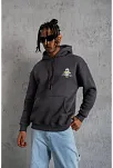 Erkek Baskılı Kapüşonlu 3 İplik Pamuklu Hoodie Sweatshirt - Gri