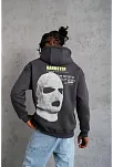 Erkek Baskılı Kapüşonlu 3 İplik Pamuklu Hoodie Sweatshirt - Gri