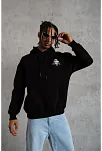 Erkek Baskılı Kapüşonlu 3 İplik Pamuklu Hoodie Sweatshirt - Siyah