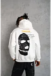 Erkek Maske Baskılı 3 İplik Pamuklu Kapüşonlu Sweatshirt Hoodie - Beyaz