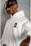 Erkek Maske Baskılı 3 İplik Pamuklu Kapüşonlu Sweatshirt Hoodie - Beyaz