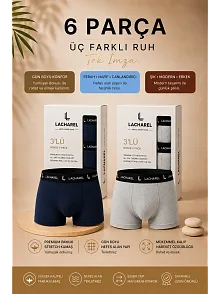 Erkek Likralı Pamuklu Nefes Alan Penye 6 Adet Boxer - Lacivert & Gri